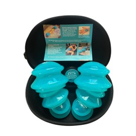 Wavetools Therapy Glide Silicone Sport Cupping Set of Mushroom Cups in case with Balm Ideal for Massage, myofascial Release, Circulation and Scars. (Clear Teal Finish, 6 Pack in case)