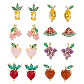Gatuida 8 Pairs Tropical Fruit Earrings of Chic Zircon Ear Studs for Women Skin Friendly All Match Accessories for Parties Shopping Daily Wear