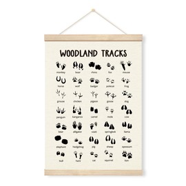 Geondos Woodland Tracks Wall Poster, Canvas Hanging Banner, Animal Tracks Field Guide Sign, Forest Nursery Decor, Wall Door Decoration for Kids Room,Classroom, Playroom Cabin