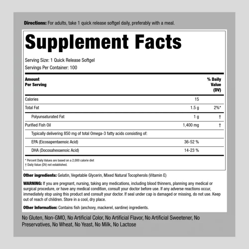 Piping Rock Triple Strength Omega 3 Fish Oil | 100