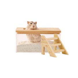 FiboPawer Transparent Rectangle Hamster Sand Bath Box for Hamster Cage Accessories, Digging Sand Container with Climbing Ladder, Large Sandbox for Hamsters Dust Bath and Play Sand