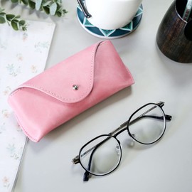 LogHog Portable Leather Soft & Semi Hard Sunglasses Case Eyeglass Case Storage Eye Glasses Brown/Black Pouch Carry Case for Women Men (Pink)