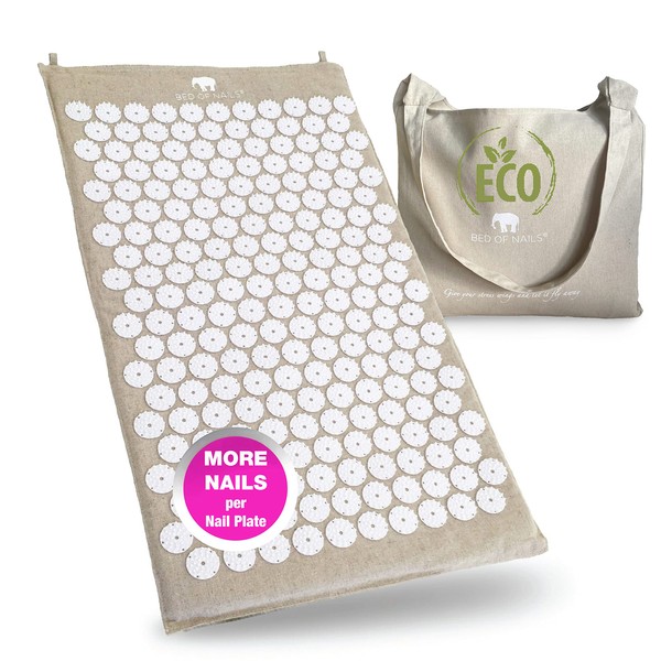 BED OF NAILS The Comfortable Acupressure Mat ECO - 8,820 Pressure Points Premium Acupuncture Mat for Back Pain Relief, Increased Energy, Relaxation, FSA/HSA Eligible, Linen Tote Bag, 29 x 16 x 1”