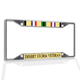 Fastasticdeals Metal Insert License Plate Frame Desert Storm Veteran D Weatherproof Car Accessories Chrome 4 Holes Solid Insert