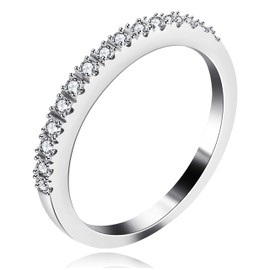 Uloveido Lady's 925 Sterling Silver Lab Created Diamond Half Eternity Band CZ Zircon Ring for Women SJ029 (White,Size S)