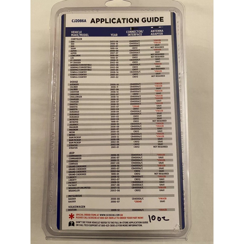 Scosche* CJ2086A* Stereo Install Kit for Chrysler/Jeep 1998-2014