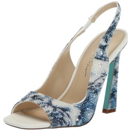 Betsey Johnson Women's Mina Heeled Sandal, Blue Floral, 7.5
