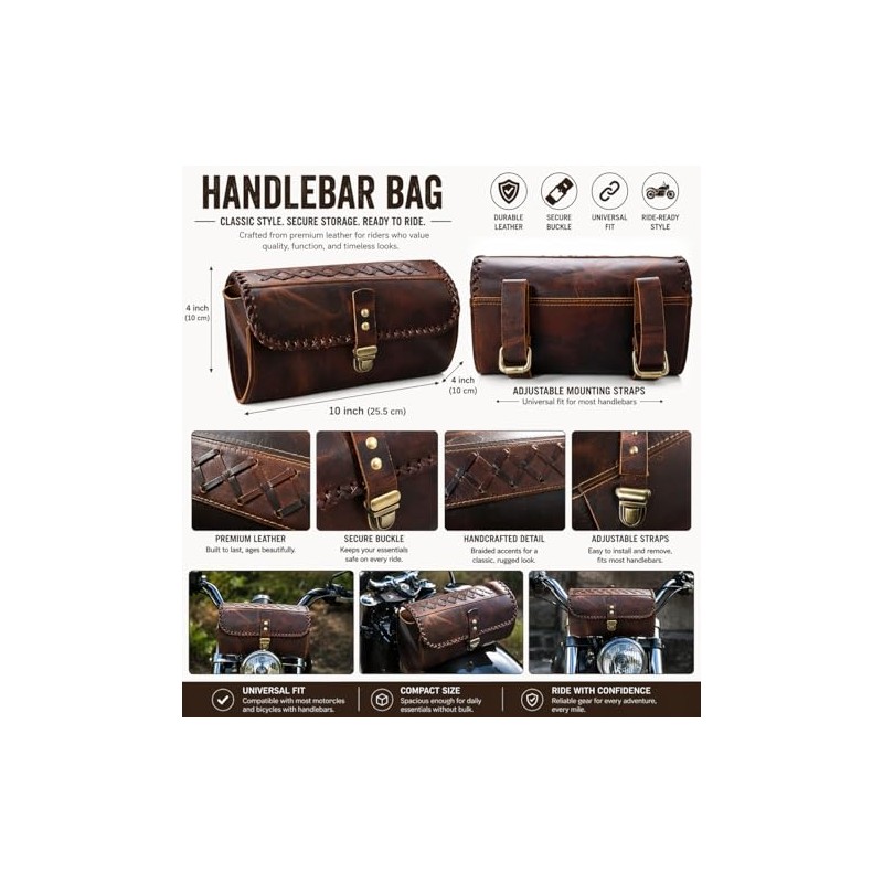 american blue Buffalo Leather Handlebar Saddle Motorcycle Bag Bicycle Tool