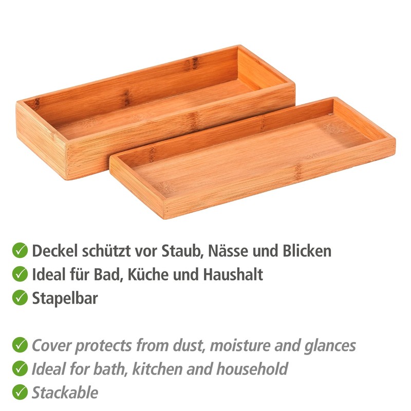 Wenko Bamboo Organiser Terra 3 Compartments -Storage Box, Bathroom Basket,