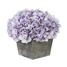 House of Silk Flowers Artificial Hydrangea in Grey-Washed Wood Cube (Lavender)