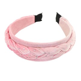 Braided Velvet Fashion Headwear Rhinestone Headband Knotted Headband Hair Accessories (Pink, One size)