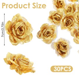 Psyqtsuary Gold Roses Artificial Flowers, 30 Pcs Fake Silk Gold Flowers Real Looking Faux Blossom Rose Flower Head for Valentine's Day Wedding Bouquet Party Decor DIY Crafts Floral Arrangements