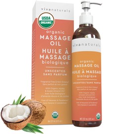 Organic Massage Oil Unscented (8 fl. oz.) - Non-Greasy Body Oil with Mess-Free Pump, Moisturizing Massage Oil for Relaxation, Non-GMO and Certified Organic, 237 mL