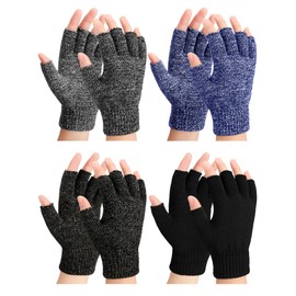SATINIOR 4 Pairs Winter Warm Fingerless Gloves Half Finger Gloves Men's Thermal Gloves for Boys Men Teenagers 4 Colours