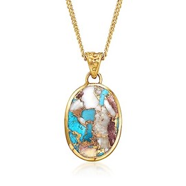 Ross-Simons Oval Kingman Turquoise Pendant Necklace in 18kt Gold Over Sterling. 16 inches