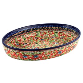 Polish Pottery Market Au Gratin Oval Baking Dish – 12" x 8 ½" x 2 ½" – Handmade Stoneware by Zaklady Boleslawiec
