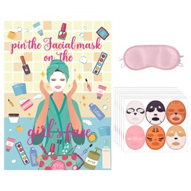 27pcs Spa Party Games Set, Pin The Facial Mask on The Girl's Face with 24 Pcs Poster Stickers and Blindfold for Birthday Party Games, Spa Party Supplies, Makeup Party Decorations for Birthday