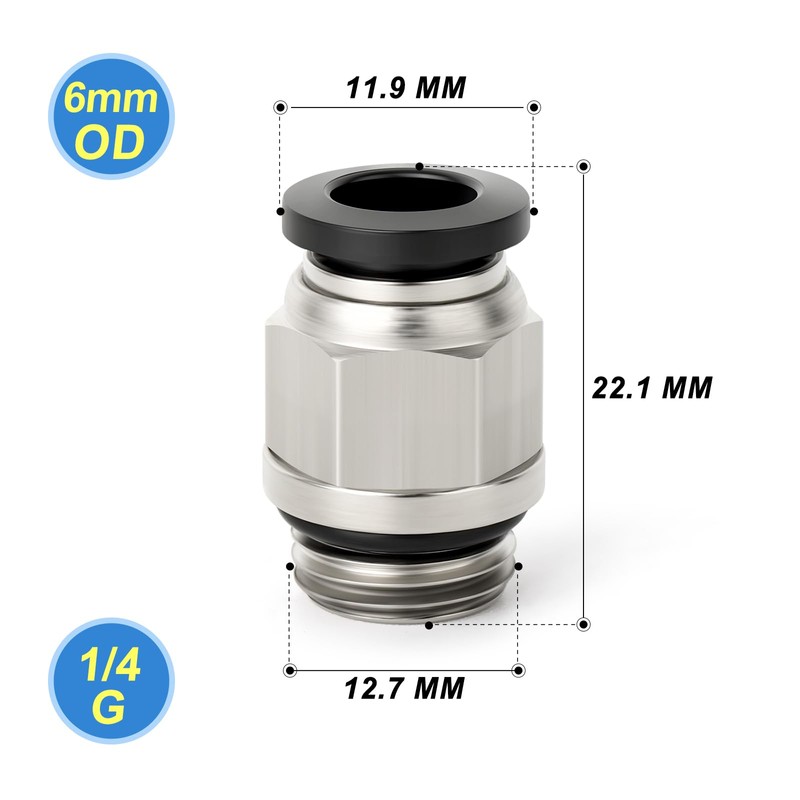 TAILONZ PNEUMATIC 5pcs Straight 6mm Tube OD X 1/4G Thread