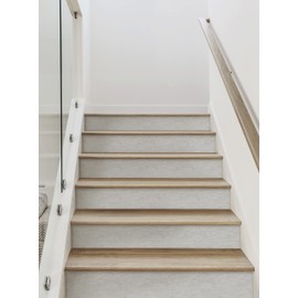 Canvas Look Peel and Stick Stair Riser Strips (15 Pack - 48" w x 6.5" h, Light Grey)