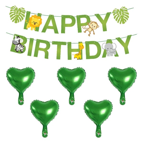 EPCDBBRT 1 Piece Happy Birthday Animal Banner, 5 Pieces Heart