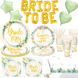 Sage Green Bridal Shower Decorations,Bachelorette Party Decorations with Bride to Be Balloons Tablecloths Bridal Shower Plates for Engagement Wedding Serves 25 Guests