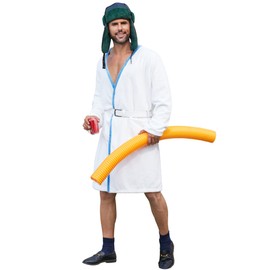 Mainfini Men Uncle Eddie White Robe Xmas Vacation Role Play Outfit with Hat and Belt Cousin Eddy Cosplay L