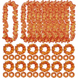 48Pcs Thickened Hawaiian Leis for Luau Party, Graduation Leis Jumbo 12 Headbands 24 Bracelets 12 Floral Garland, Hula Dance Orange Lays Flower Necklace Summer Beach Pool Party Decorations