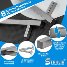 Stahlia Furniture Handles Stainless Steel 288 mm Borehole Spacing Cabinet Handles Silver (Pack of 10) Kitchen Handles 10 x 10 mm Drawer Handles Handle Rail Handle Bar Handle