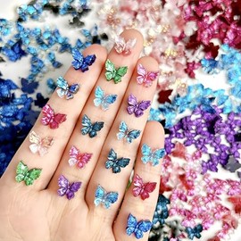 150Pcs Glow in The Dark Butterfly Nail Charms 3D Mix Colorful Butterfly Nail Rhinestones Shiny Resin Design Glitter Laser Butterfly Nail Gems Spring Summer Nails Jewelry Accessories for Women Manicure