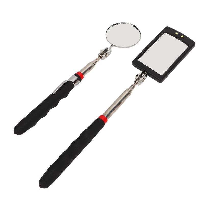 2Pcs Telescoping Inspection Mirror Set LED Lighted Flexible Retractable Pickup