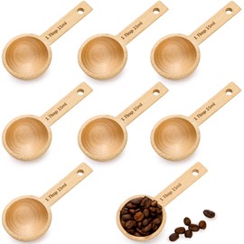 Tebery 8 Pack Wood Measuring Scoops for Canister, 1 Tablespoon Beech Coffee Scoop Measuring Spoons for Coffee Beans, Ground Coffee, Protein Powder, Spices, Tea and Bath Salt