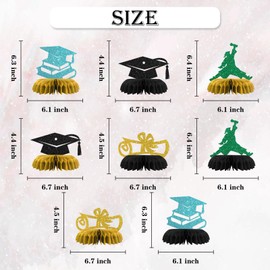 Graduation Table Honeycomb Centerpieces Decorations - Glitter 8 Pcs Educated AF 2025 Graduation Party Table Toppers Decor - Congrats Grad - Graduation Party Decoration Supplies
