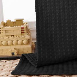 Vangao Waffle Net Curtains, Bistro Curtain, Privacy Kitchen Curtain, Light Filtering, Window Curtain for Cafe, Short Window, Small Window, Country House, 90 x 90 cm (W x H), Set of 2, Black