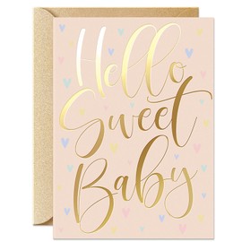 Sweetzer & Orange Baby Shower Card with Gold Foil – Gender Neutral Baby Shower Greeting for Boy or Girl – 5”x7” Baby Congratulations Card with Envelope & Gold Sticker – 300gsm Cardstock