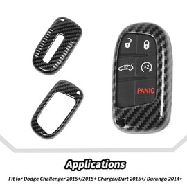 JeCar Carbon Fiber Key Fob Cover Fit for 2015+ Dodge Challenger / 2011+ Charger / 2014+ Durango / 2011+ Chrysler 300 Key Fob Shell Protector Remote Control Smart Key Case