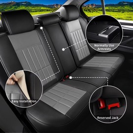 RAWAKORW Car Seat Covers Fit for Nissan Rogue 2010-2023 2024 Full Set Faux Leather Seat Cover Protector with 3D Flank (5 Seats, Black&Grey)