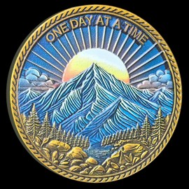 Sobriety Chip - 1.57 Inch Zinc Alloy Token with Inspiring Mountain Design & Serenity Prayer for Daily Motivation & Support in Overcoming Addiction ﻿ ﻿ ﻿