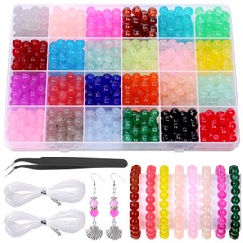 720pcs 8mm Glass Beads for Jewelry Making, 24 Colors Glass Beads for Bracelet Making, Beaded Bracelets Kit for Bracelet Earring Necklace Jewelry Making Supplies