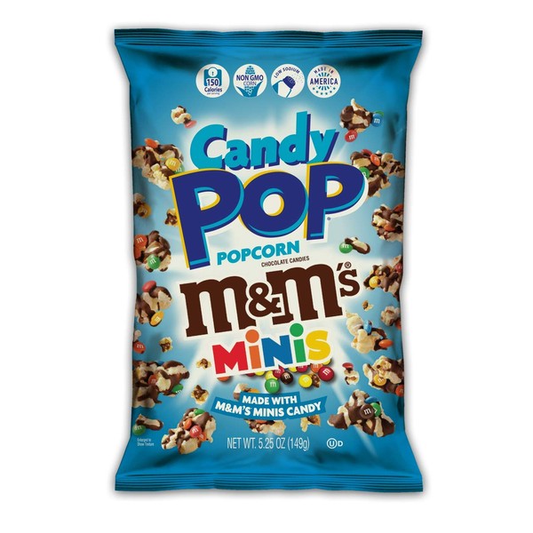 Snack Pop, M&M's Minis Candy Coated Popcorn, Made with Real M&M's Minis Candy, Drizzled with Chocolate, NON-GMO, 12 5.25oz bags