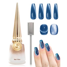 Diamond Blue Cat Eye Gel Nail Polish with Magnetic Stick,9D Holographic Galaxy Glitter Aurora Cateye Gel Nail Polish,Crystal Shiny Nails Glue Gel Polish Kit,Soak Off UV LED for Salon DIY Nail Art-04