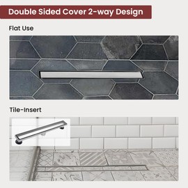 muschbath 28 Inch Linear Shower Drain, Brushed Nickel Shower Drain, Flat and Tile-in Grate, 304 Stainless Steel, Easy to Install and Clean for Bathrooms (Drain Base Not Included),LSD-02A-28S