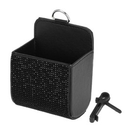 HOPESPANNER Universal 3.5" Length 2.4" Width 4.7" Height Car Trash Can Hanging Trash Bin Faux Leather Rhinestones 1 Pcs Black