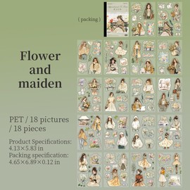 Scrapbooking Sticker Accessories Set, 18 Sheets Scrapbooking Stickers Accessories for Journaling, Bullet Journal Sticker for Scrapbooking, Bullet Journal Accessories, Photo Album Stickers (Flower and