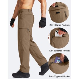 G Gradual Men's Hiking Cargo Pants Water Resistant Quick Dry Lightweight Outdoor Tactical Pants for Men with Multi Pocket (Dark Khaki, L)