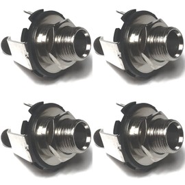 CESS 6.35mm Mono Socket, 1/4 Inch TS Female Socket, Panel Mount Jack, Black, Washer and Nut Included, Tip Sleeve Mono Design (4 Pack)