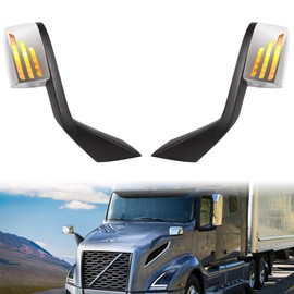 CPOWACE Chrome Hood Mirror Assembly with LED Light Replacement for Volvo VNL 2004-2017,Semi Trucks Volvo VNL Accessories,Driver and Passenger Side