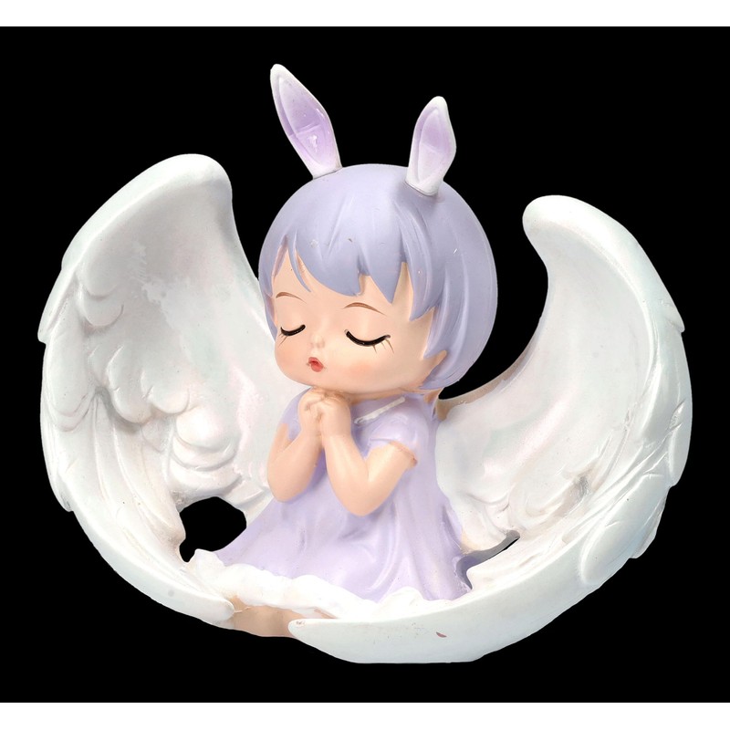Enchanting Angel in Purple with Large Wings, Praying Figure, 8.5