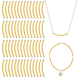 AUEAR, 100 Pack Plated Metal Long Curved Noodle Tube Spacer Beads 3x50mm for DIY Bracelet Necklace Jewelry Making (Gold)