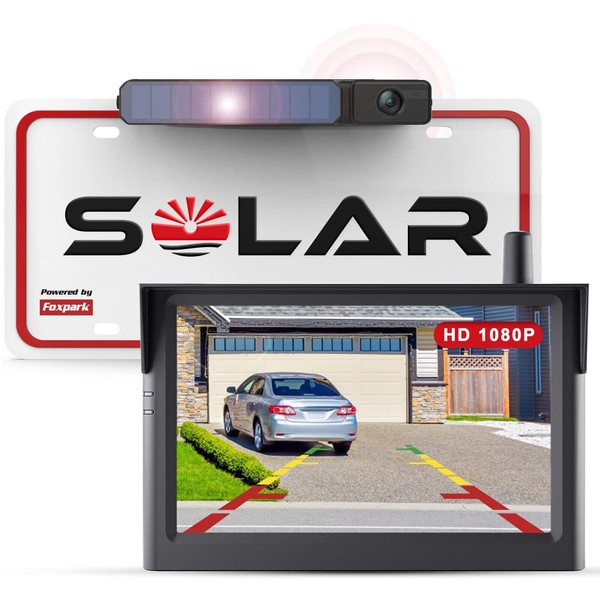 Foxpark Solar Wireless Backup Camera & 1080P 5'' Monitor Car