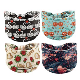 Valentine’s Day Headbands for Women Love Heart Knotted Headband XOXO Rose Headband Soft Cloth Hair Bands Fashion Personality Hair Wrap for Women Valentine Holiday(4 Pcs) (Valentine-PinkLove, Wide)